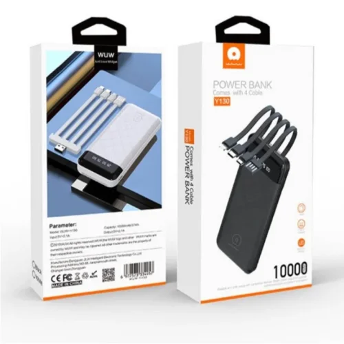 WUW Y130 2A POWER BANK С ВГРАДЕНИ КАБЕЛИ – 10,000 mAh – Черен