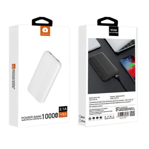 WUW-Y93 Тънко Пр.зарядно 2.1A MICRO + USB-C + 2изх.USB 10,000MAH – Бял