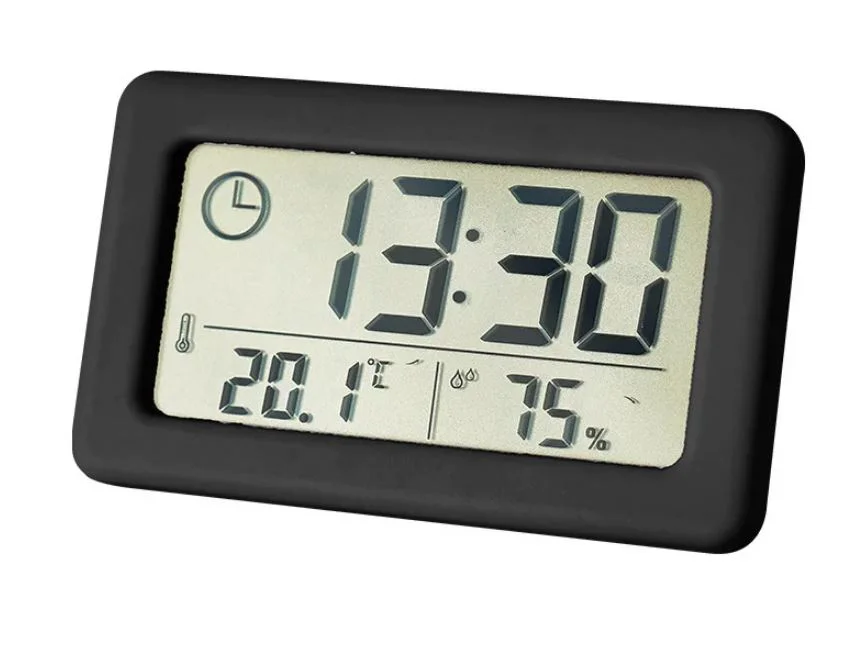 X005 Настолен тънък мини часовник с влагомер YIDA TIME – Черен