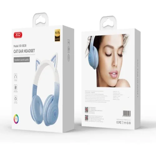 XO-BE38 Bluetooth слушалка Котешки уши Цветни RGB – Син