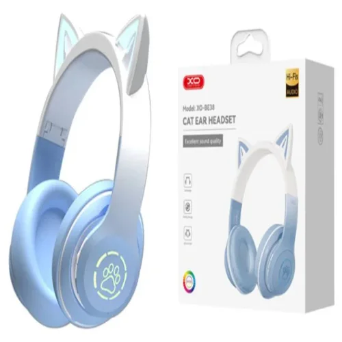 XO-BE38 Bluetooth слушалка Котешки уши Цветни RGB – Син