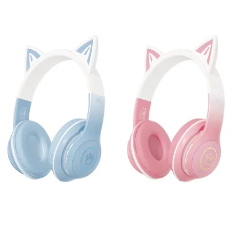 XO-BE38 Bluetooth слушалка Котешки уши Цветни RGB – Син