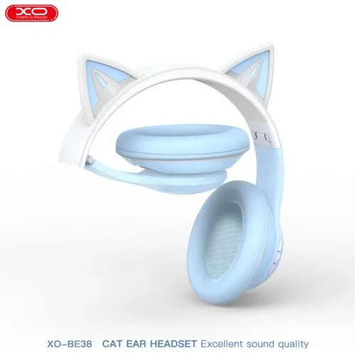 XO-BE38 Bluetooth слушалка Котешки уши Цветни RGB – Син