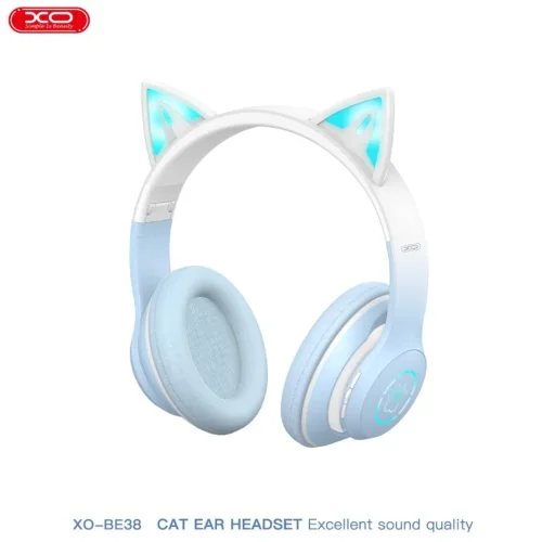 XO-BE38 Bluetooth слушалка Котешки уши Цветни RGB – Син