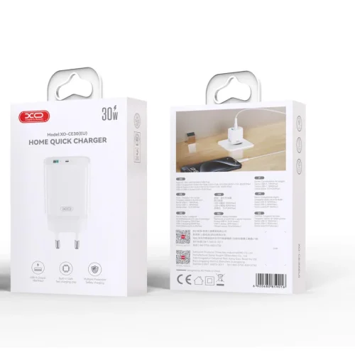 XO-CE30 30W Бързо Зарядно с USB-C + USB Букса