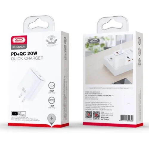 XO-L90A 20W PD Адаптер с изх. USB-C + USB PD-20W + QC18W
