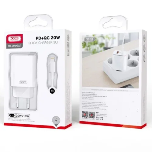 XO-L90A 20W PD Зарядно с изх. USB-C + USB PD-20W + QC18W – Type-C към Type-C