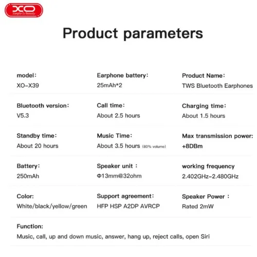 XO-X39 Type Bluetooth слушалка – Бял
