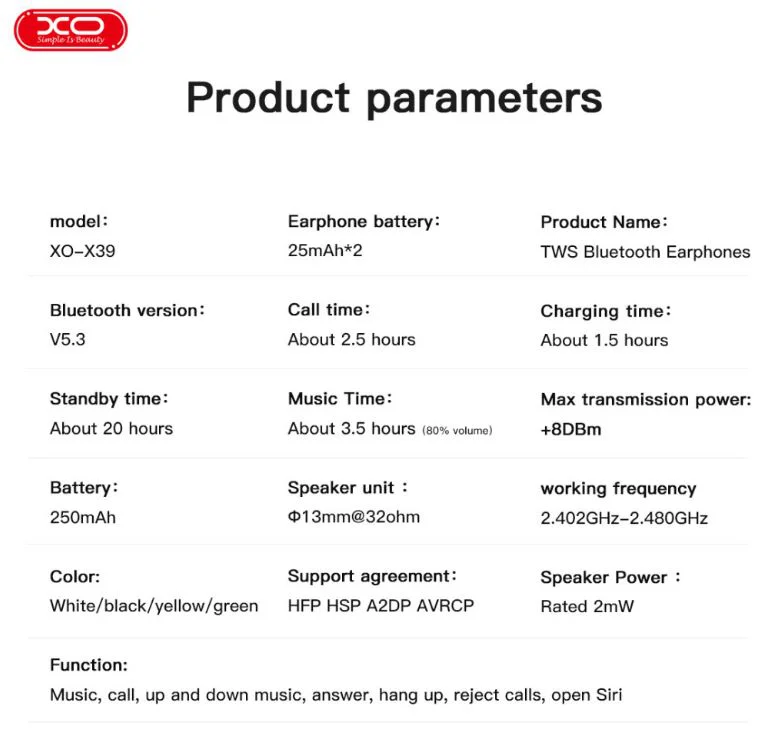 XO-X39 Type Bluetooth слушалка – Зелен