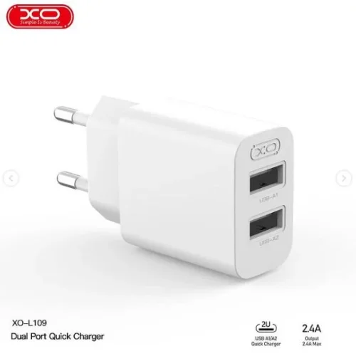 XO Зарядно устройство XO Wall charger L109 2x USB-A, cable USB Type-C, 2.4A (white