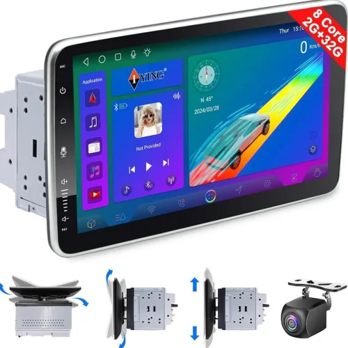 YB-10 10″ Автомобилен мултимедиен плейър ANDROID 1 DIN 10″ въртящ се дисплей HC8227, 4GB + 64GB, IPS, CarPlay, Android Auto, Bluetooth, WiFi, GPS