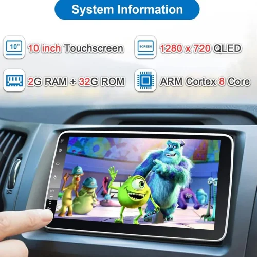 YB-10 10″ Автомобилен мултимедиен плейър ANDROID 1 DIN 10″ въртящ се дисплей HC8227, 4GB + 64GB, IPS, CarPlay, Android Auto, Bluetooth, WiFi, GPS
