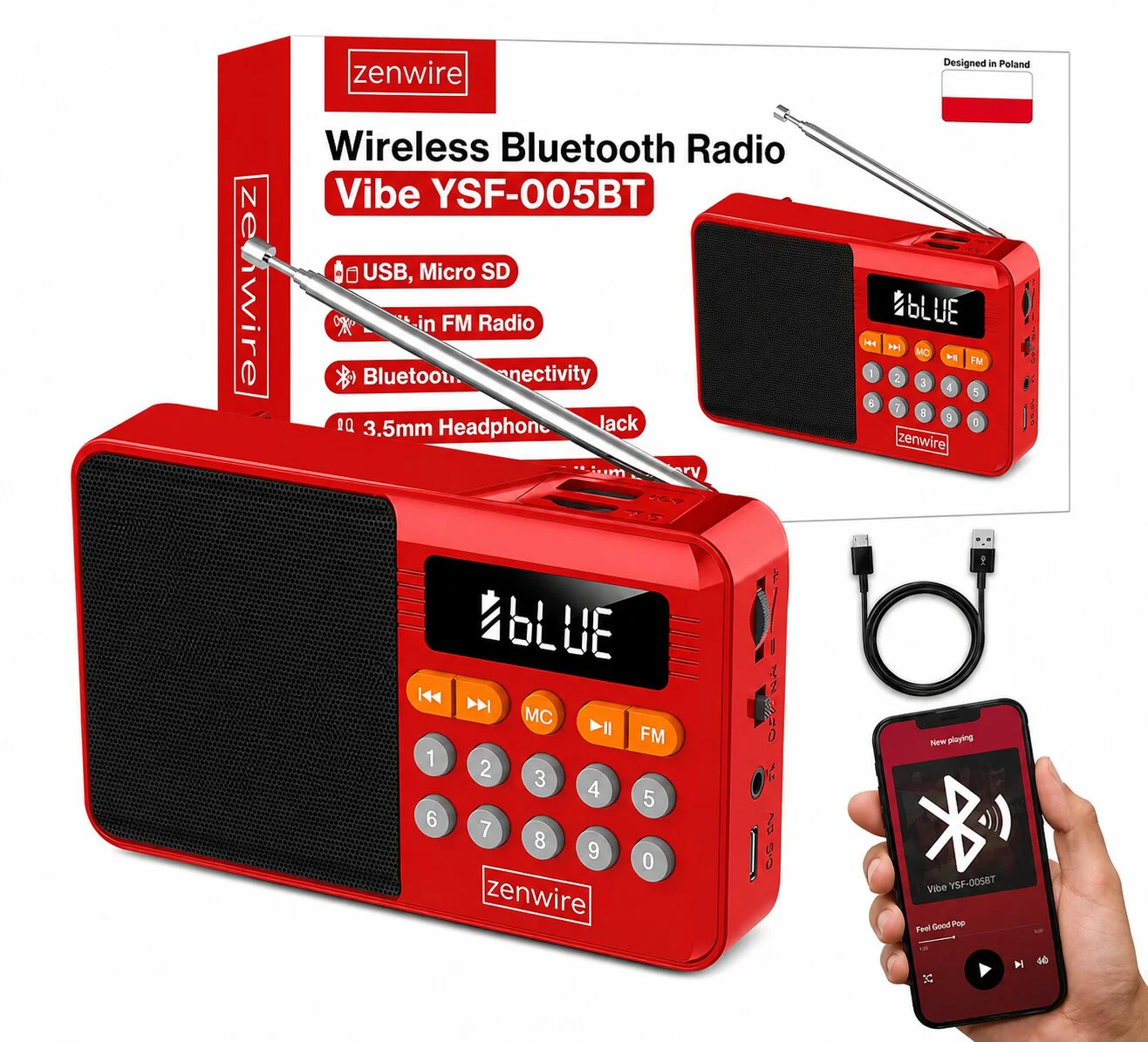 YSF-005BT Преносимо радио с Bluetooth колонка, FM радио, USB, TF карта и AUX