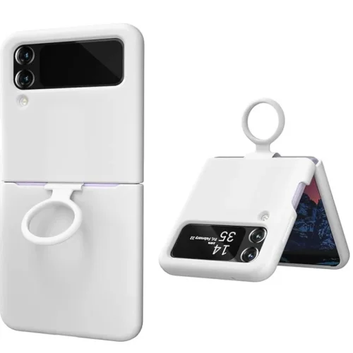 Z15 Silicone case + Пръстен за Samsung Z Flip 4 от 2 части – Бял