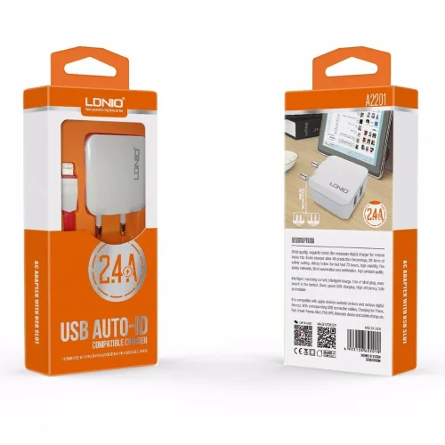 Зарядно устройство LDNIO 2201 2.4A 2 port – Lightning
