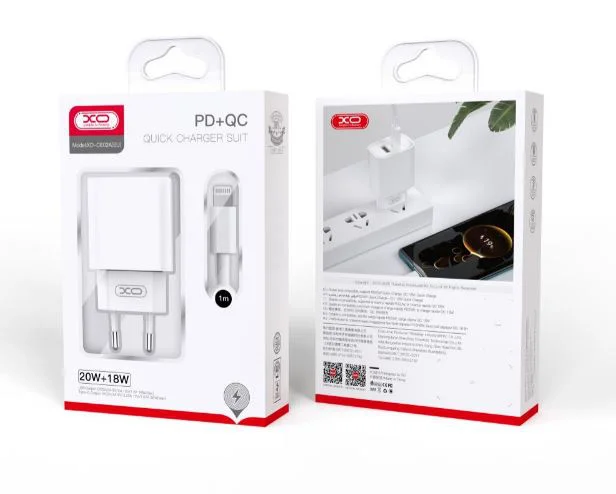 Зарядно XO-CE02A 20W 2 входа USB-C/USB бързо зареждане USB-C към Lightning