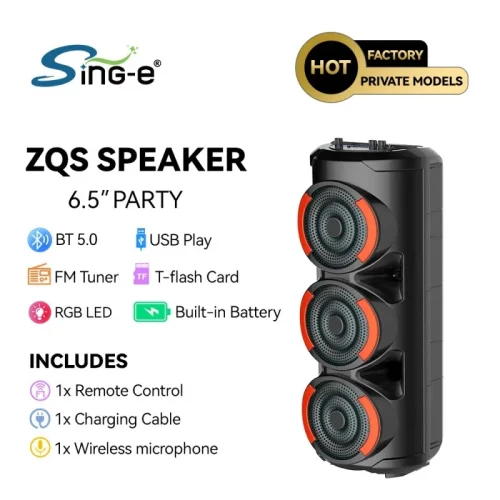 ZQS3601 Подвижна Тройна Караоке 3×6.5“ Sing-e 60W тонколона + безжичен микрофон