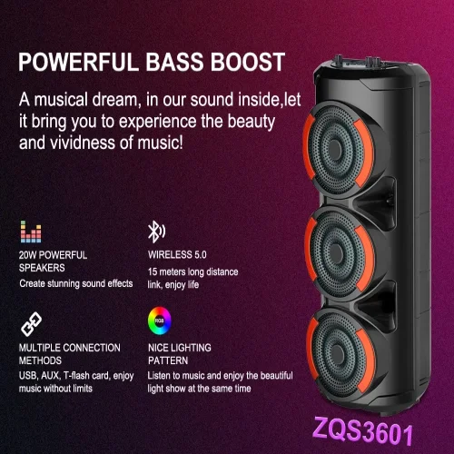 ZQS3601 Подвижна Тройна Караоке 3×6.5“ Sing-e 60W тонколона + безжичен микрофон