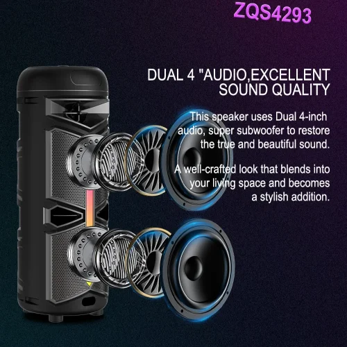 ZQS4293 Подвижна Караоке 2×4“ Sing-e 15W тонколона + 1 Жичен Микрофон