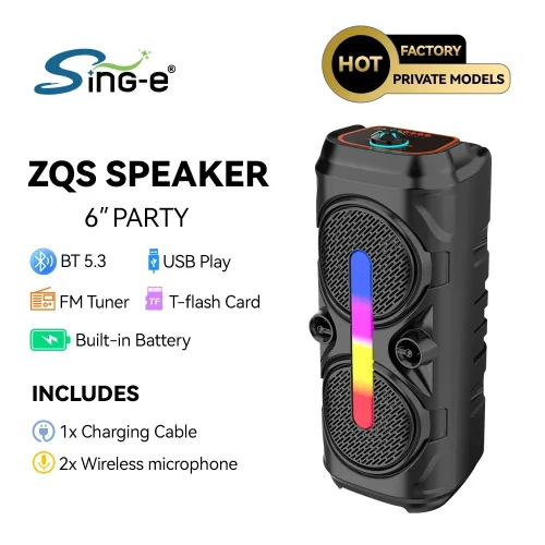 ZQS6239 Подвижна Караоке 6“ Sing-e 15W тонколона + 1 безжични микрофона