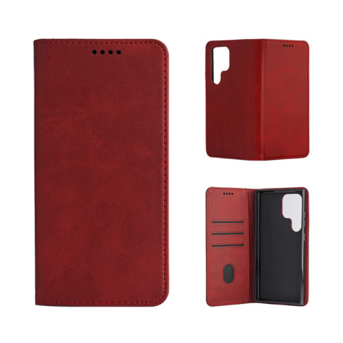 Кожен калъф с магнитен капак за Motorola Moto G36 червен