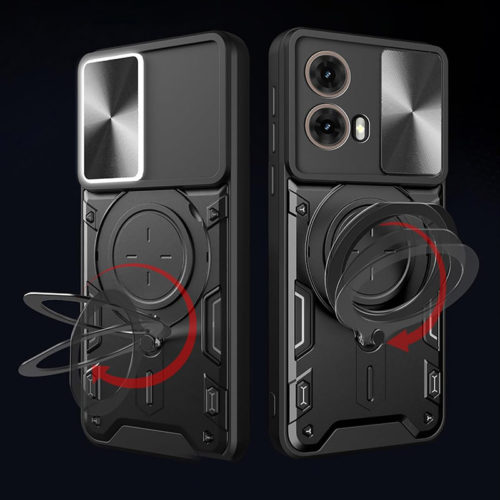 Удароустойчив калъф с ринг за Motorola Moto G86 черен въртящ се пръстен